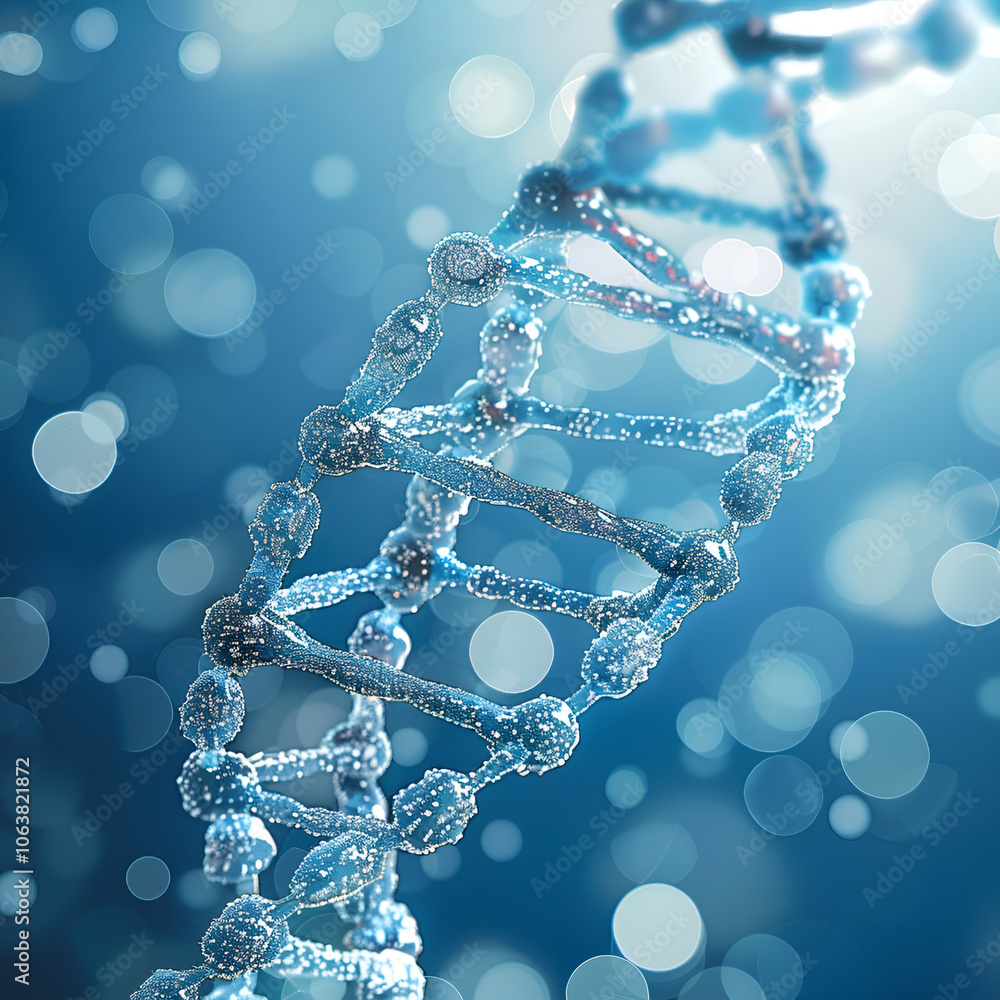 A blue, glowing DNA strand against a dark background. A blue, glowing DNA strand against a dark background.