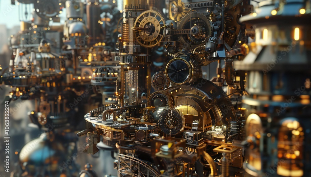 Fototapeta premium A steampunk world filled with intricate gears and brass machinery