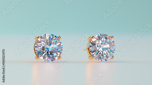 Sparkling Diamond Earrings: Elegant gold stud earrings adorned with dazzling, brilliant-cut diamonds. Perfect for adding a touch of luxury to any occasion. photo