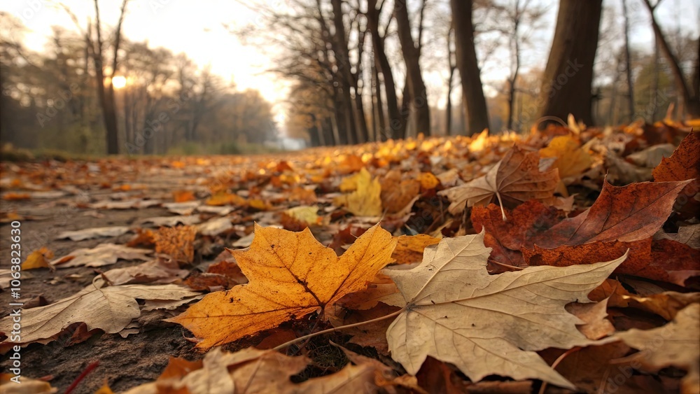 Autumn Leaves with Earthy Tones on a Park Pathway Autumn Leaves with Earthy Tones on a Park Pathway