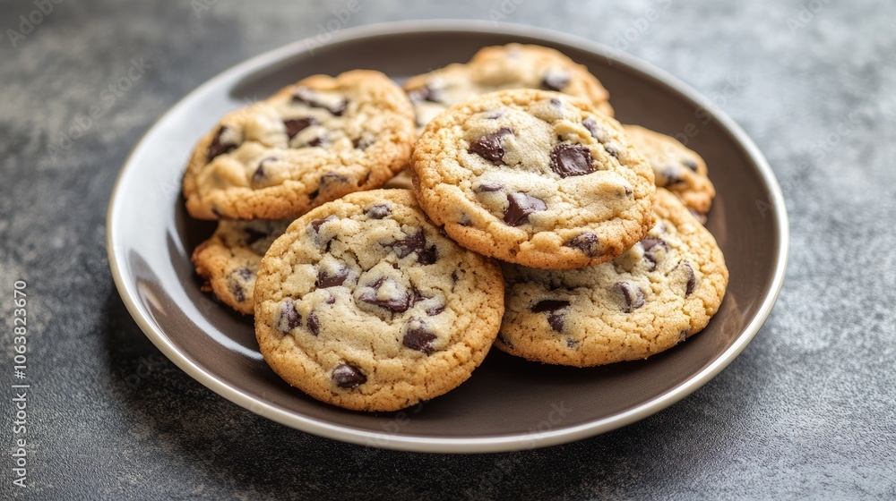 Plate of warm, golden cookies with rich texture, emphasizing home-baked feel for dessert or bakery promotions. Plate of warm, golden cookies with rich texture, emphasizing home-baked feel for dessert or bakery promotions.