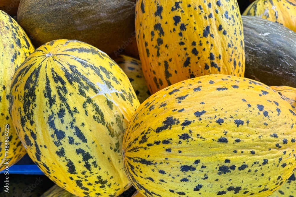 Fresh and sweet Turkish melons displayed in the market in Turkey