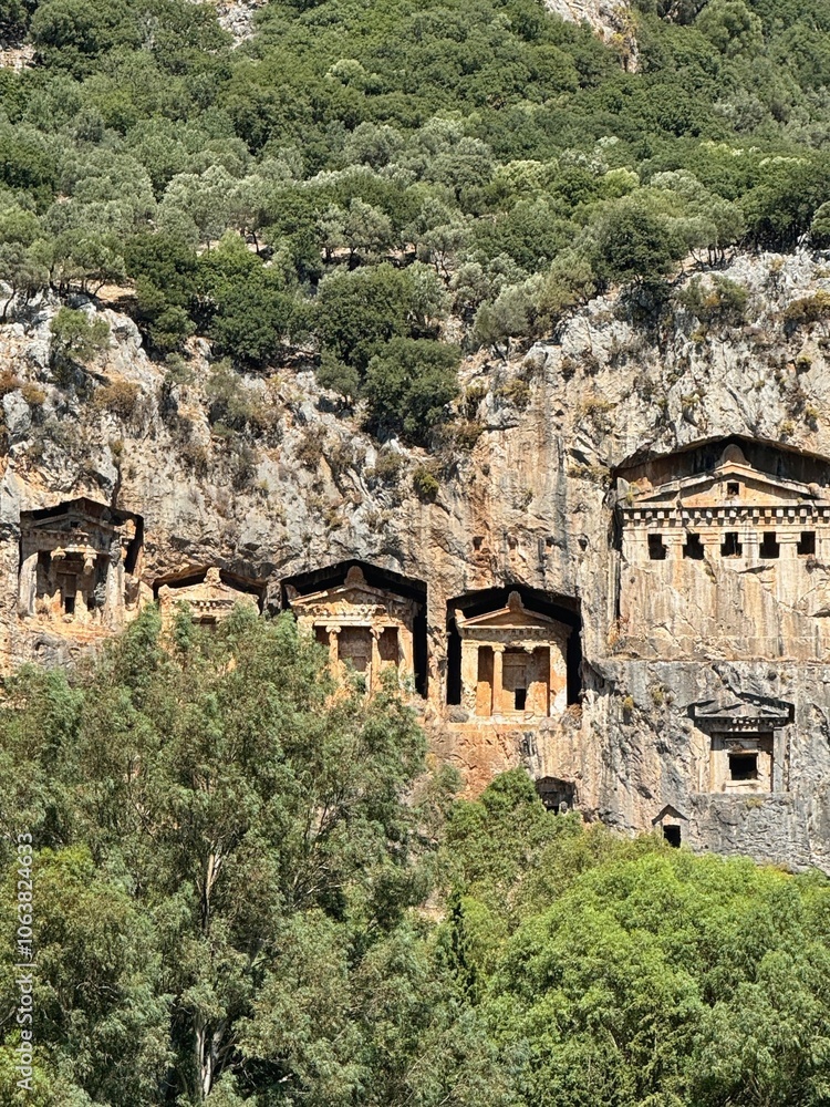 Ancient Lycian tombs built in 400BC along Dalyan River in Turkey