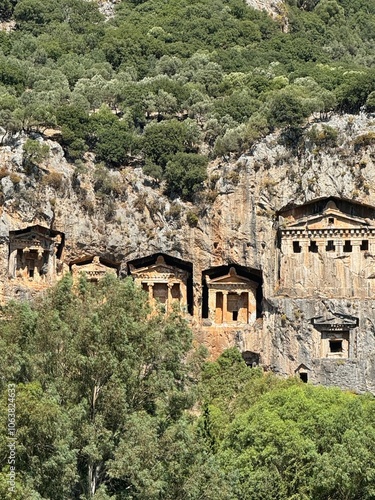 Ancient Lycian tombs built in 400BC along Dalyan River in Turkey