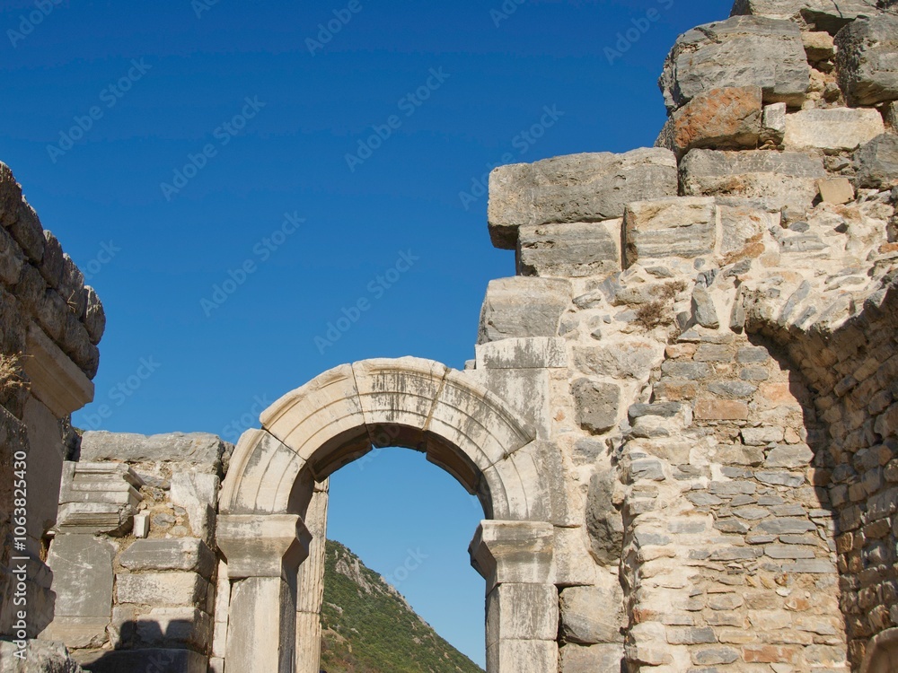 Arched entrance to the courtyard in Ephesus Ruins in Turkey