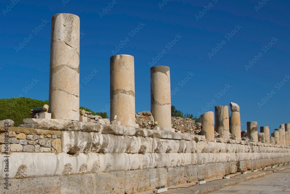 Different designs of columns in ancient Ephesus Ruins in Turkey