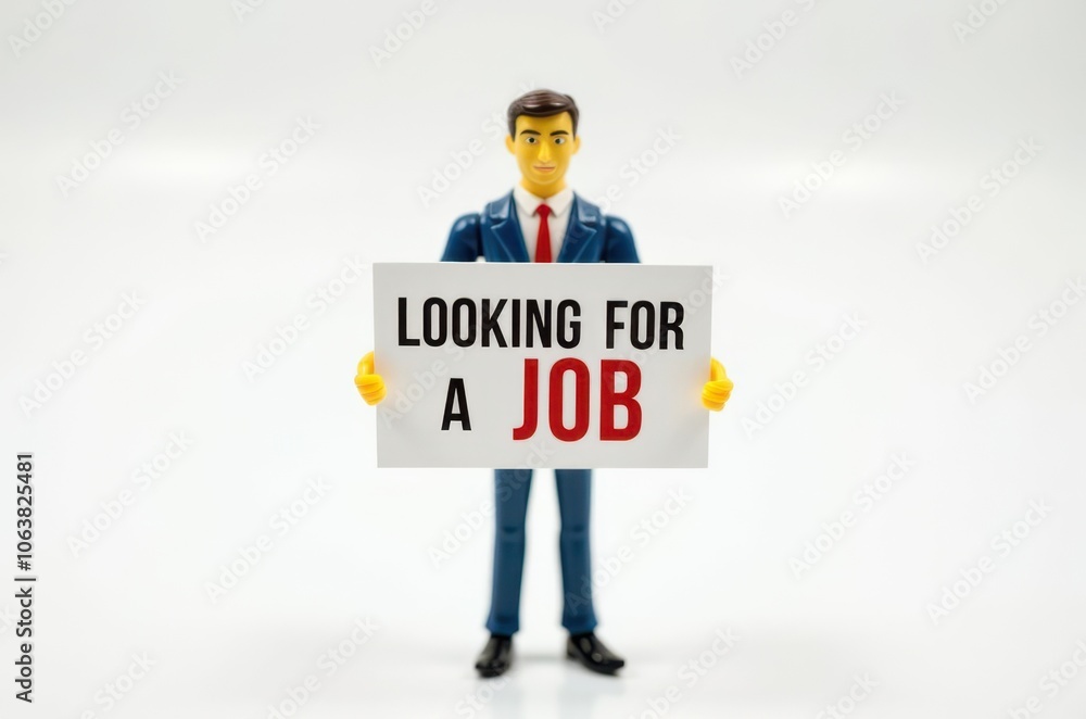 toy man holding a sign with the text (I'm looking for a job) toy man holding a sign with the text (I'm looking for a job)