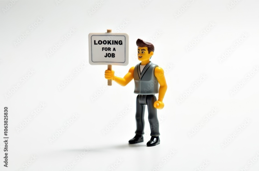 toy man holding a sign with the text (I'm looking for a job) toy man holding a sign with the text (I'm looking for a job)