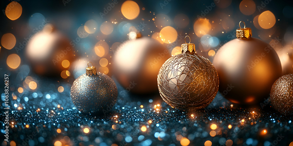 A serene close-up of sparkling Christmas ornaments against a blurred background of warm bokeh lights, perfect for holiday decor inspiration. A serene close-up of sparkling Christmas ornaments against a blurred background of warm bokeh lights, perfect for holiday decor inspiration.