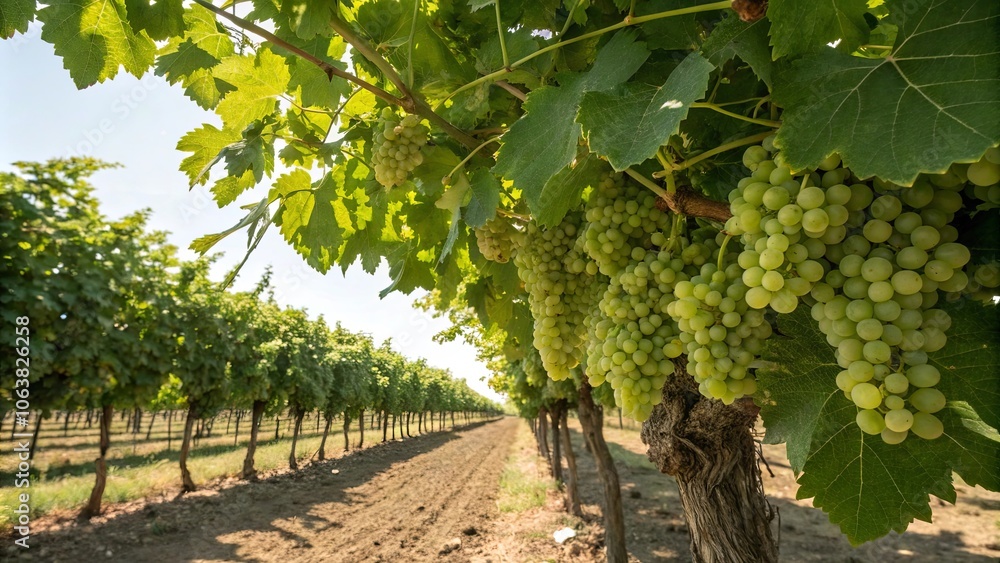 Lush Green Grapes Surrounded by Vibrant Leaves Lush Green Grapes Surrounded by Vibrant Leaves