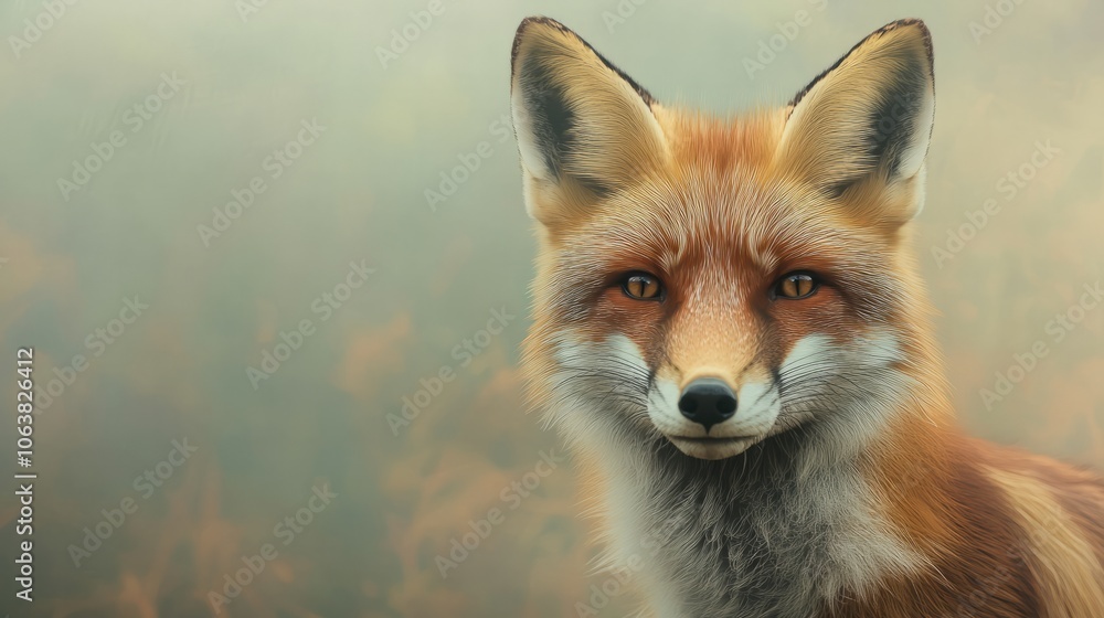 Friendly Fox: A close-up of a fox with a soft expression, set against a muted pastel backdrop to emphasize its features. Friendly Fox: A close-up of a fox with a soft expression, set against a muted pastel backdrop to emphasize its features.