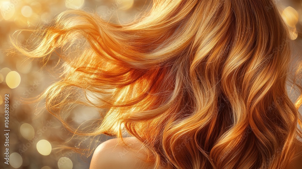 A close-up shot of flowing, vibrant orange hair illuminated by soft, golden light creates an enchanting effect, This image can be used for beauty, haircare, or fashion advertising, A close-up shot of flowing, vibrant orange hair illuminated by soft, golden light creates an enchanting effect, This image can be used for beauty, haircare, or fashion advertising,