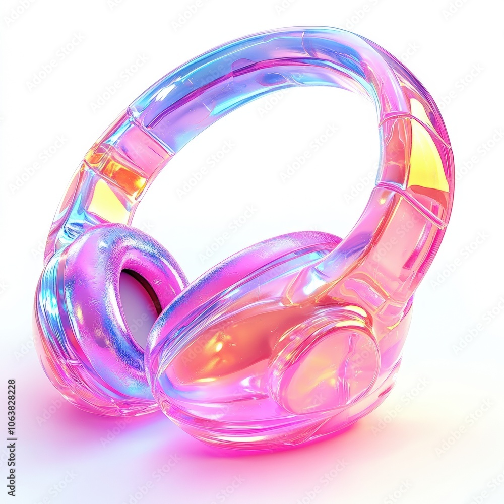 A vibrant, transparent headset captures attention with its rainbow hues, Ideal for music, technology, or fashion-themed projects, it symbolizes creativity and modern lifestyle choices, A vibrant, transparent headset captures attention with its rainbow hues, Ideal for music, technology, or fashion-themed projects, it symbolizes creativity and modern lifestyle choices,