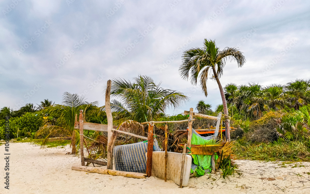 Naklejka premium House building at the tropical caribbean beach in Mexico.