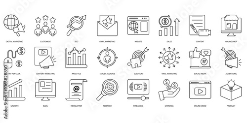 Digital marketing icons set. Set of editable stroke icons.Set of Digital marketing