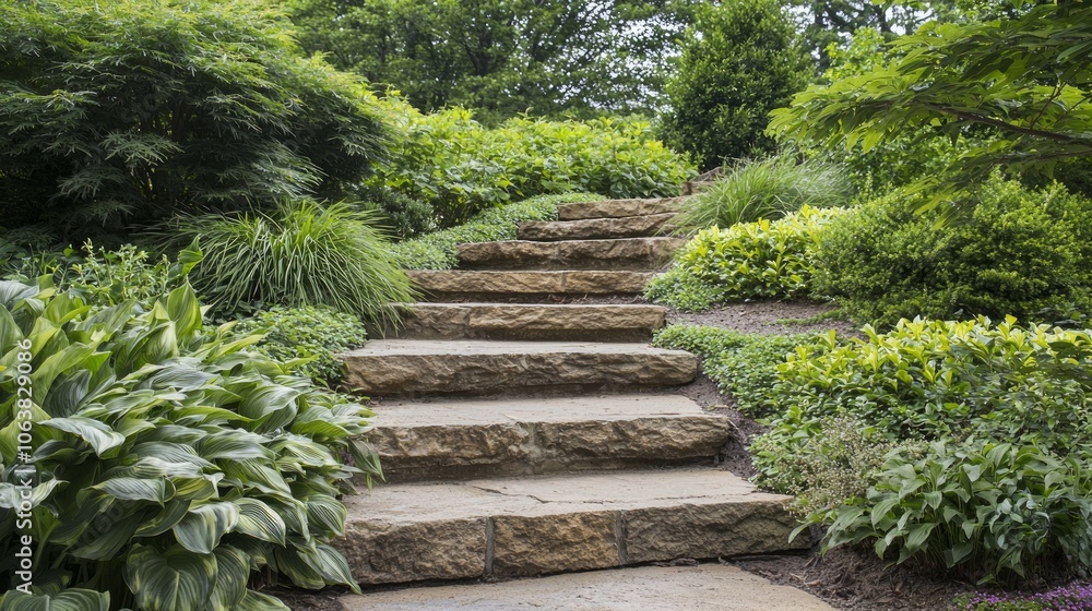 Striving Upwards: Athlete Climbing Intricate Stone Steps in Lush Garden Symbolizing Progress and Perseverance Striving Upwards: Athlete Climbing Intricate Stone Steps in Lush Garden Symbolizing Progress and Perseverance