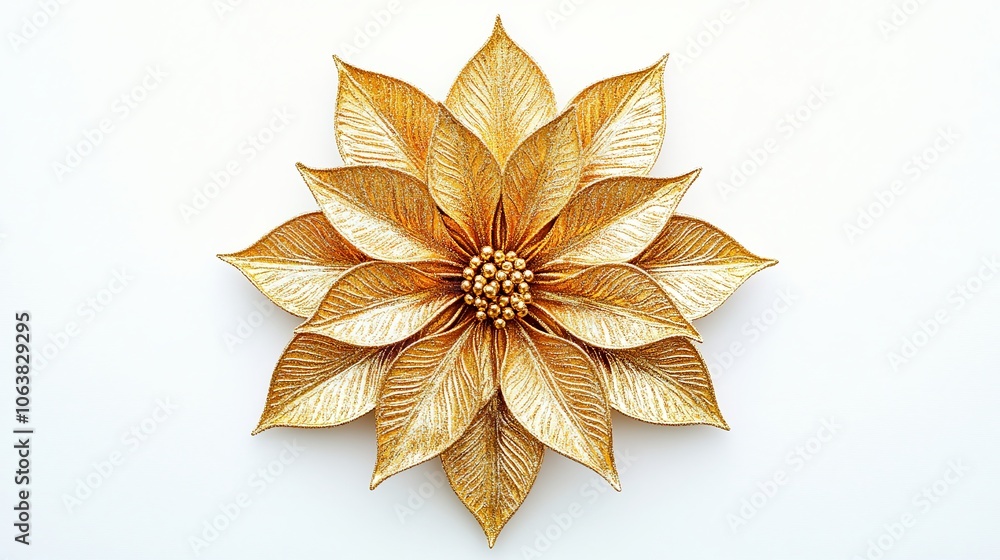 Ornate golden flower on a white background, perfect for Christmas tree decorations or New Year decor. This luxurious and intricate design element adds a touch of vintage charm to any space. Ornate golden flower on a white background, perfect for Christmas tree decorations or New Year decor. This luxurious and intricate design element adds a touch of vintage charm to any space.