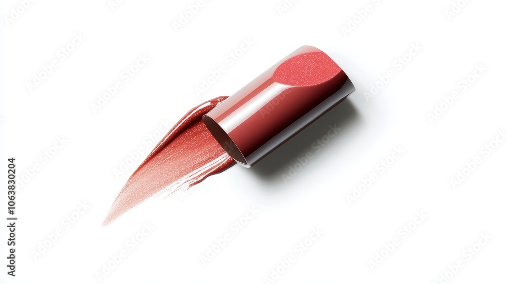 Shimmering Lipstick Swatch on White Background, beauty, makeup, cosmetics, lip color, lipstick application Shimmering Lipstick Swatch on White Background, beauty, makeup, cosmetics, lip color, lipstick application