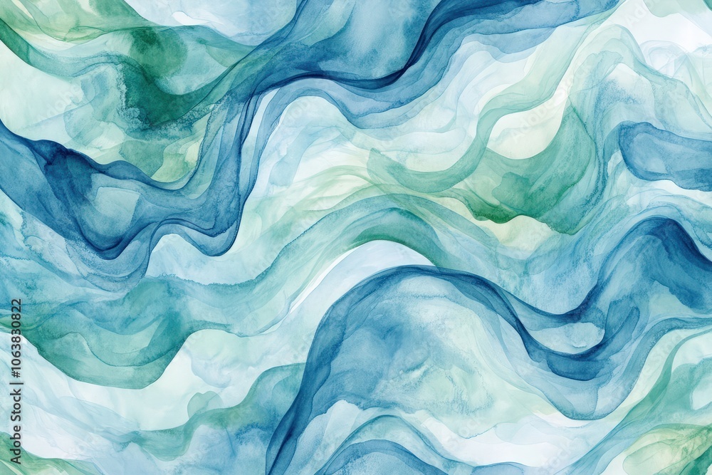 Fototapeta premium A dynamic abstract watercolor pattern with swirling shades of blue and green, creating a fluid, ocean-inspired design perfect for beachwear, wallpapers, or interior design accents