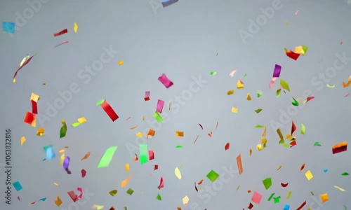 confetti on white, Colorful confetti and balloons on a white background for a festive celebration