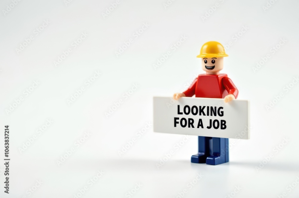 toy man holding a sign with the text (I'm looking for a job) toy man holding a sign with the text (I'm looking for a job)