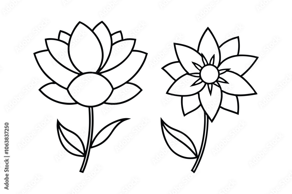 Elegant Flower and Leaves Set - Minimalist Botanical Vector Illustration for Floral Decor, Garden Art & Natural Design Elegant Flower and Leaves Set - Minimalist Botanical Vector Illustration for Floral Decor, Garden Art & Natural Design
