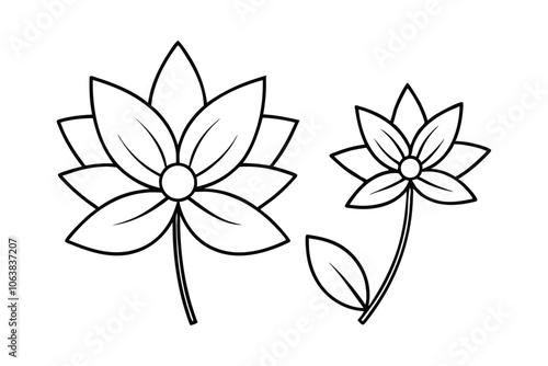 Elegant Flower and Leaves Set - Minimalist Botanical Vector Illustration for Floral Decor, Garden Art & Natural Design