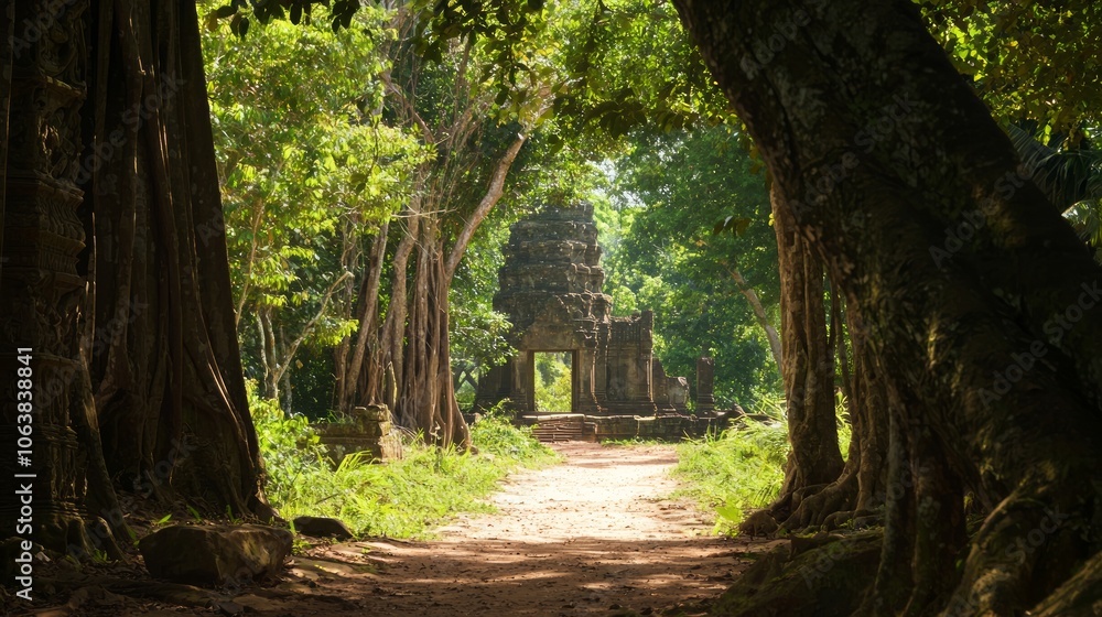 Enchanting Jungle Discovery: Ancient Temple Along Winding Path - Ultra-Detailed Adventure Photography Enchanting Jungle Discovery: Ancient Temple Along Winding Path - Ultra-Detailed Adventure Photography