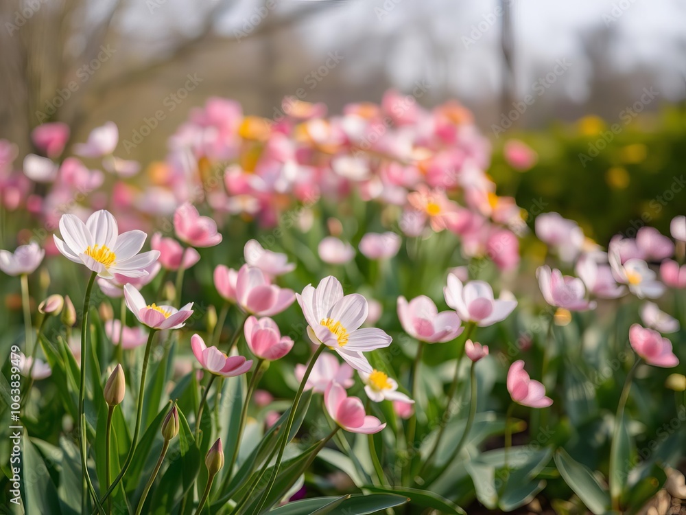 A field of colorful tulips swaying gently in the wind, flowers, movement A field of colorful tulips swaying gently in the wind, flowers, movement