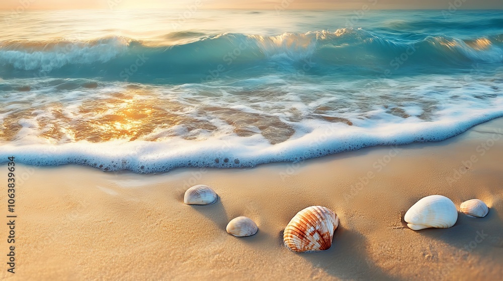 Seashells on a Sandy Beach at Sunset Seashells on a Sandy Beach at Sunset