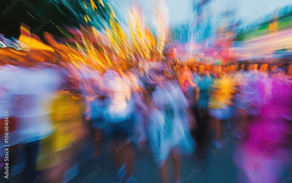 Blurred crowd of people at an outdoor event, focusing on the blurred figures in colorful and a festive atmosphere Generative AI Blurred crowd of people at an outdoor event, focusing on the blurred figures in colorful and a festive atmosphere Generative AI