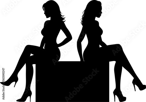 Vektor Silhouette Körper junge Frauen sitzen und warten - Sexy Posing mit High Heels - Design Grafik Element isoliert