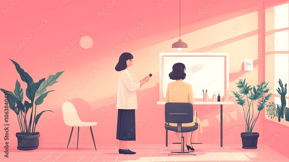 Cheerful Hairdresser Styling in Cozy Salon Setting Cheerful Hairdresser Styling in Cozy Salon Setting