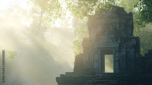 Mystical Jungle Dawn: Ancient Temple in Mist - Captivating Discovery and Exploration | Ultra-Detailed Photography