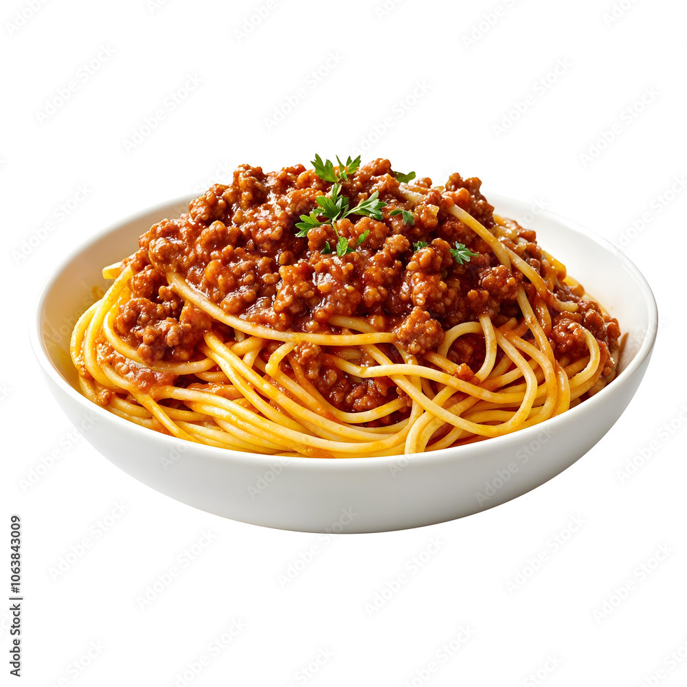 Highly realistic advertising photo of a spaghetti bolognese isolated on transparent background Highly realistic advertising photo of a spaghetti bolognese isolated on transparent background