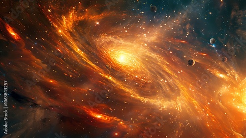 Fototapeta Naklejka Na Ścianę i Meble -  A breathtaking space scene with a huge explosion in the galaxy, featuring shining stars, swirling nebulae, and the Milky Way in the background, capturing the wonders of astronomy.