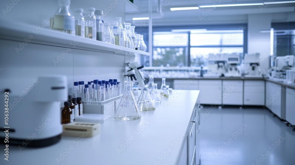 Explore advanced laboratory equipment and glassware in a modern science lab Explore advanced laboratory equipment and glassware in a modern science lab