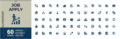 Job vector solid icon set. Related to businessman, search, manager, business, work, teamwork, recruitment and more. Minimalist flat filled icon.
