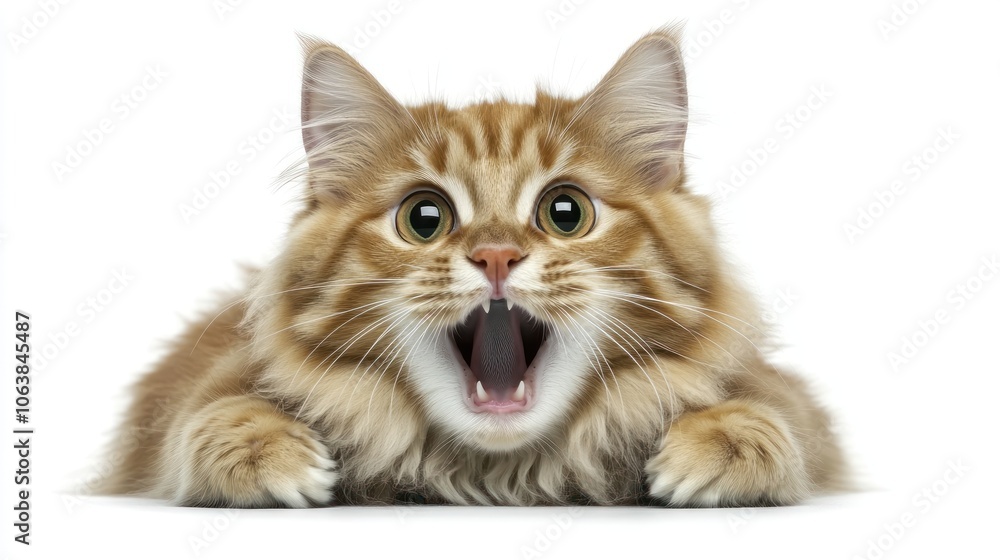Obraz premium This adorable cat expresses surprise while resting comfortably on a soft surface