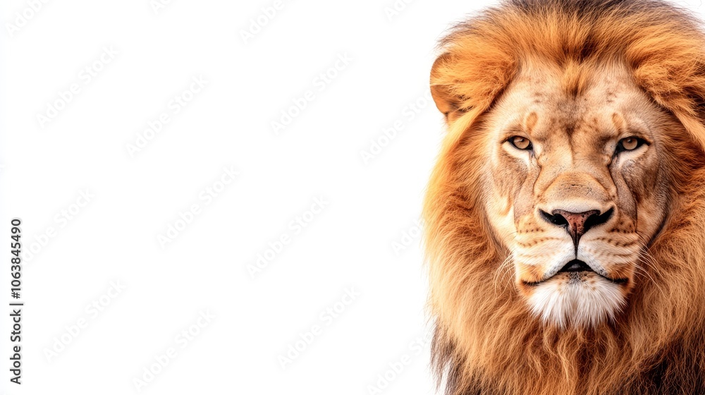 A close-up portrait of a majestic male lion, showcasing his power, strength, and wildness. The lion's piercing gaze, flowing mane, and powerful presence convey a sense of authority and dominance, maki A close-up portrait of a majestic male lion, showcasing his power, strength, and wildness. The lion's piercing gaze, flowing mane, and powerful presence convey a sense of authority and dominance, maki