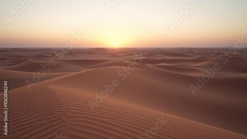 A vast and endless desert landscape with towering sand dunes and a clear blue sky, arid, barren