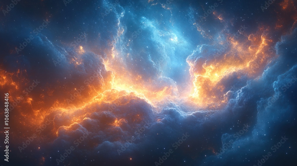 Foto Vivid blues and fiery oranges create a stunning cosmic display above the stars