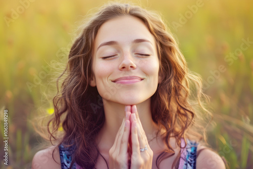 Portrait of a praying woman photo