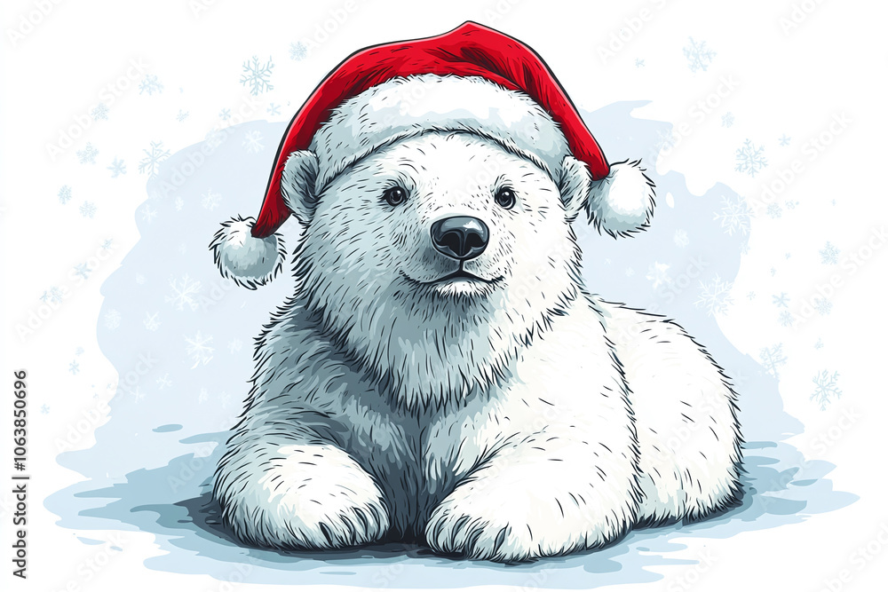 Illustration of a cute polar bear wearing a Santa hat. Isolated on a white background. Illustration of a cute polar bear wearing a Santa hat. Isolated on a white background.