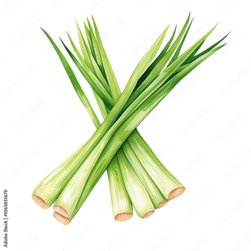 Watercolor Isolated Lemongrass Stalks Placed on Top of Each Other Watercolor Isolated Lemongrass Stalks Placed on Top of Each Other