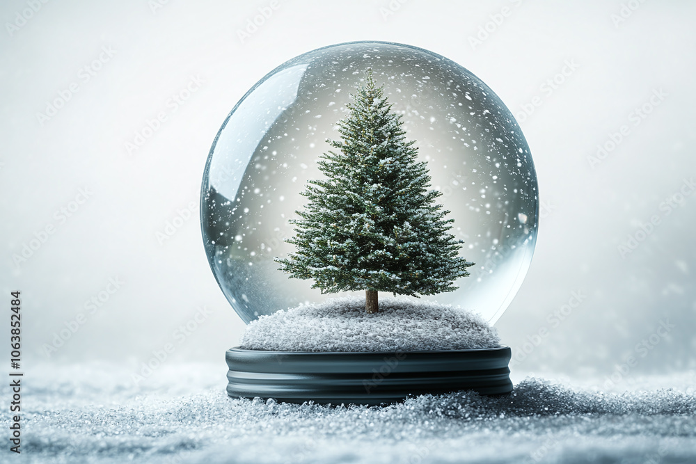 Illustration of a snow globe containing a Christmas tree and snowflakes. Isolated on a white background. Illustration of a snow globe containing a Christmas tree and snowflakes. Isolated on a white background.