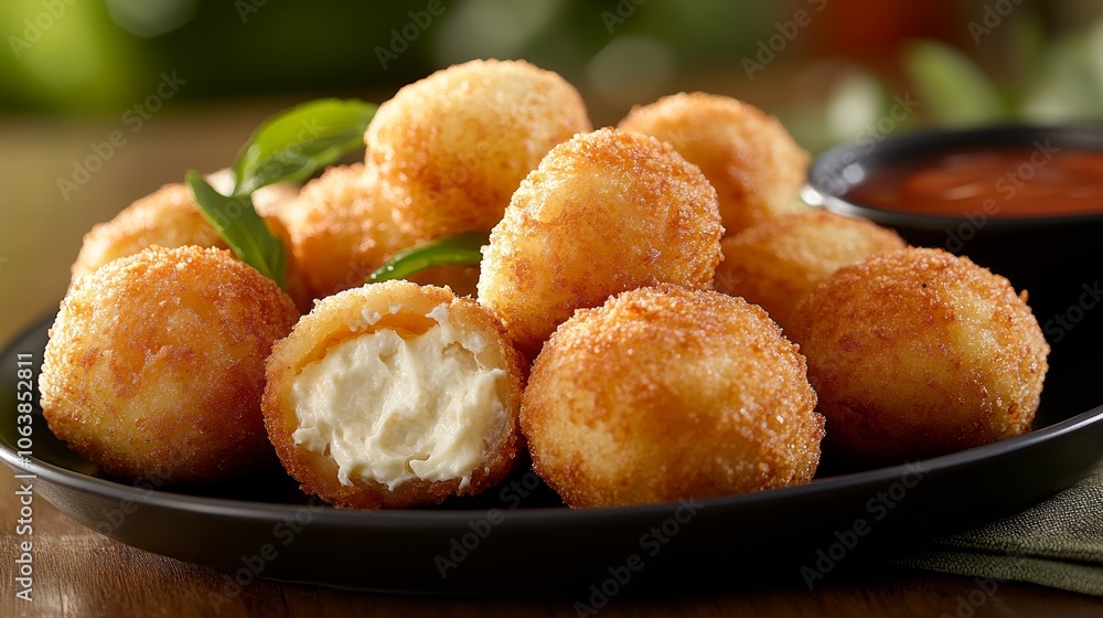 Crispy Fried Cheese Balls with Tomato Sauce Appetizer Food Photography Crispy Fried Cheese Balls with Tomato Sauce Appetizer Food Photography