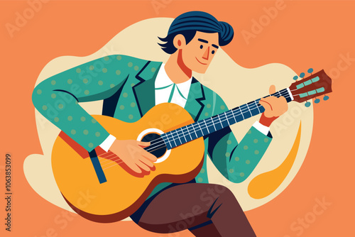 Handsome man playing guitar vector illustration