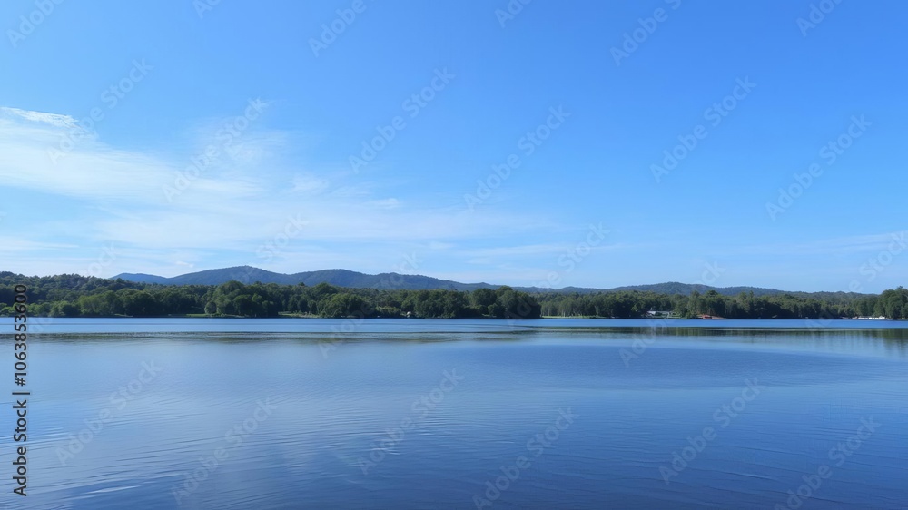 A serene landscape of a peaceful lake reflecting the surrounding greenery and sky, water surface, outdoors A serene landscape of a peaceful lake reflecting the surrounding greenery and sky, water surface, outdoors