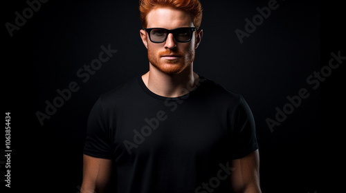 Handsome ginger man isolated on black background